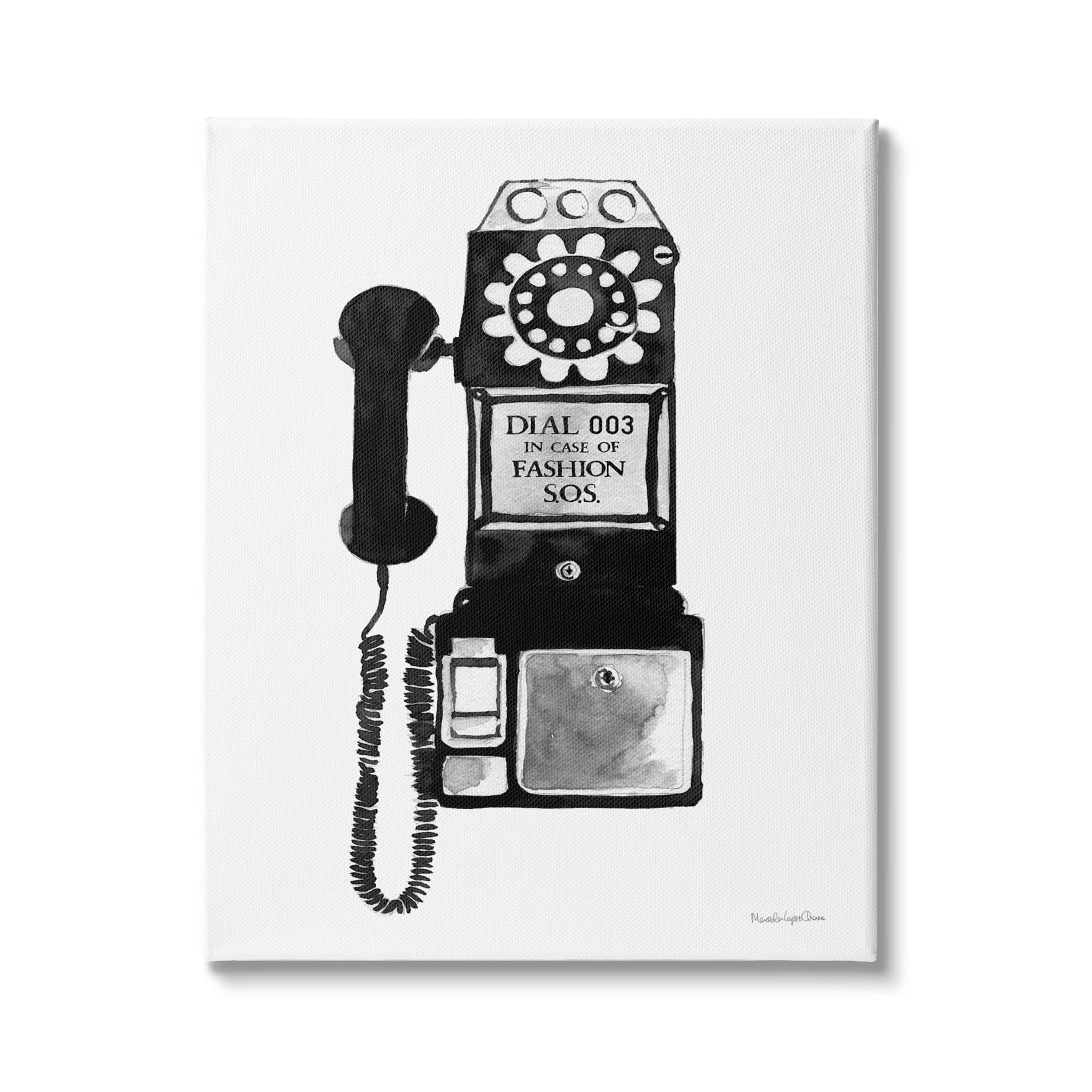 Stupell Industries Dial in Case of Fashion S.O.S. Vintage Telephone, Designed by Mercedes Lopez Charro Canvas Wall Art, 24 x 30, White