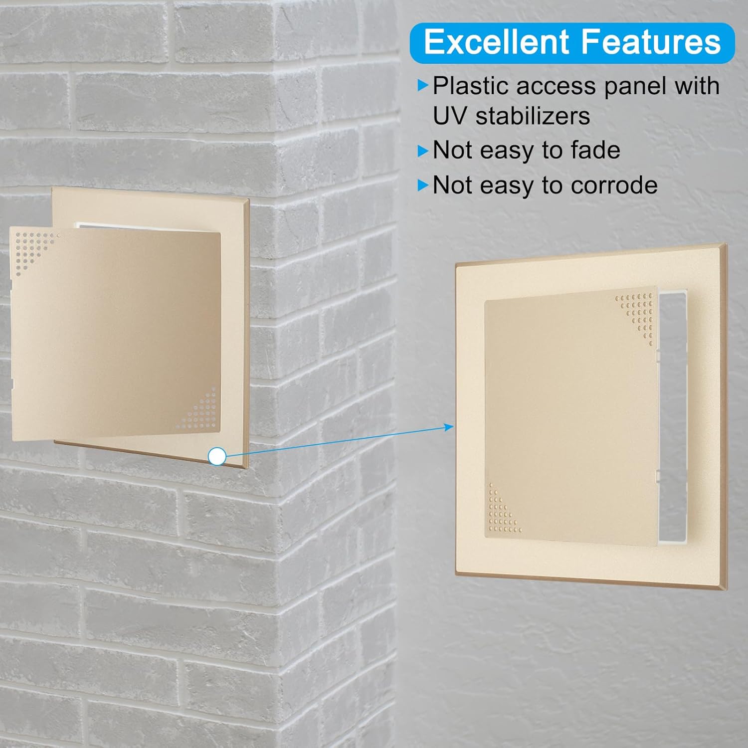 PATIKIL 6x6 inch(158x158mm) Self-Adhesive Access Panel, 2 Pcs ABS Plumbing Access Doors with Air Vent Hole Wall Hole Cover for Drywall Electrical Cables Wiring, Gold Tone