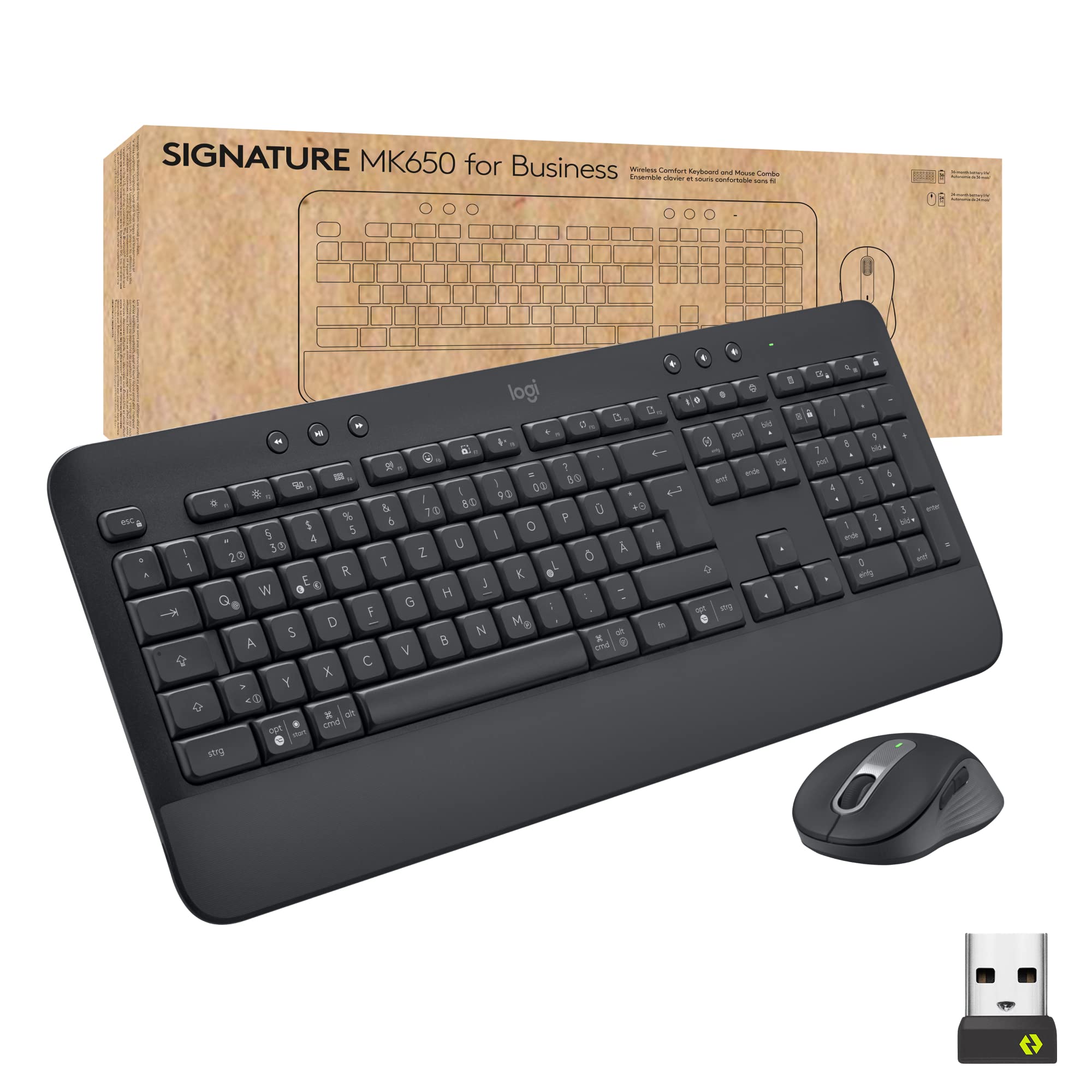 Logitech Signature MK650 Combo for Business, kabellose Maus und Tastatur, Logi Bolt, Bluetooth, SmartWheel, weltweit Zertifiziert, Windows/Mac/Chrome/Linux, Deutsches QWERTZ - Graphit
