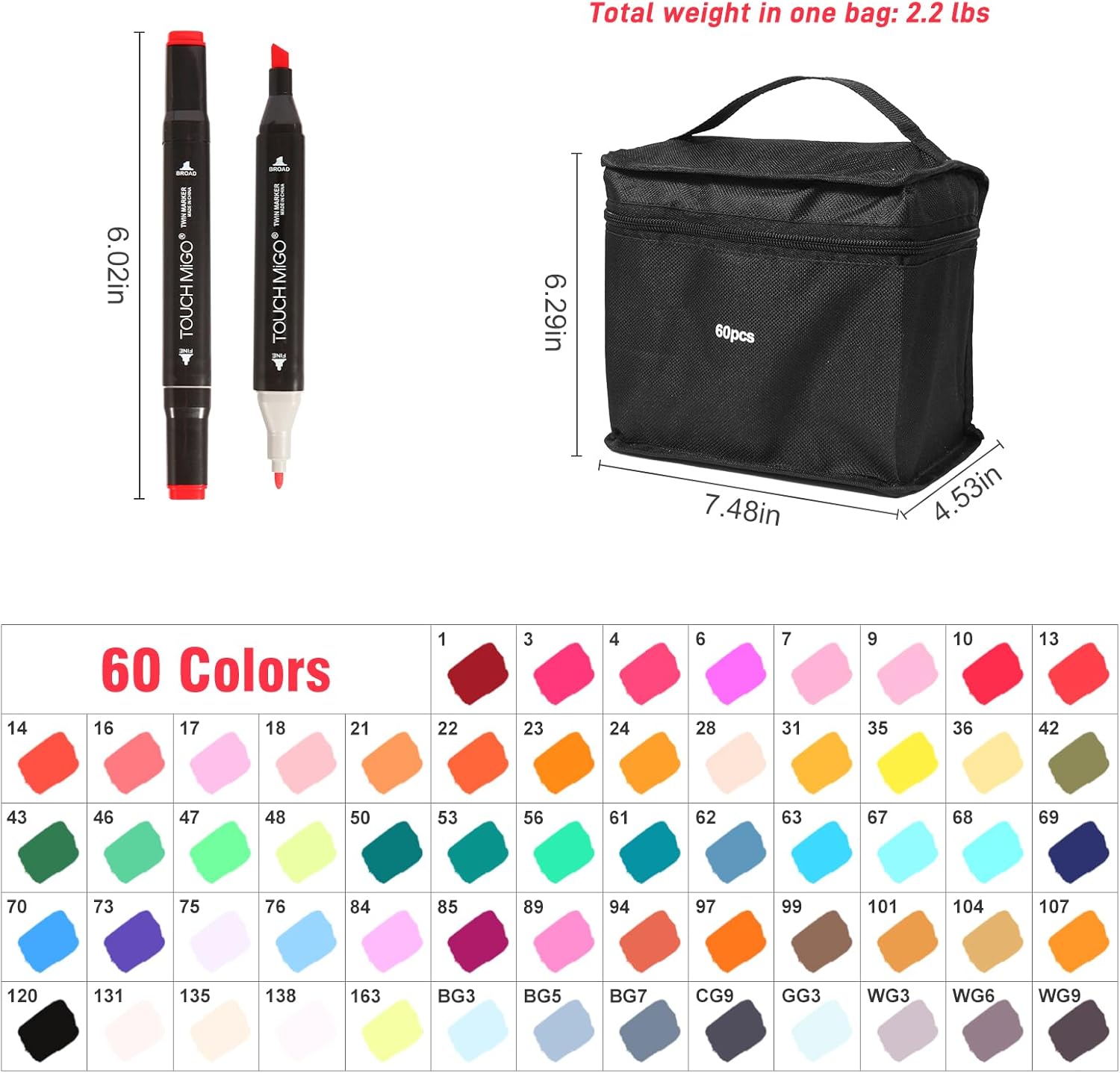 60 Colors Dual Tips Art Markers Set, Alcohol Based Markers Pens for Adult Kids Coloring Drawing Sketching Card Making Illustration - Image 3