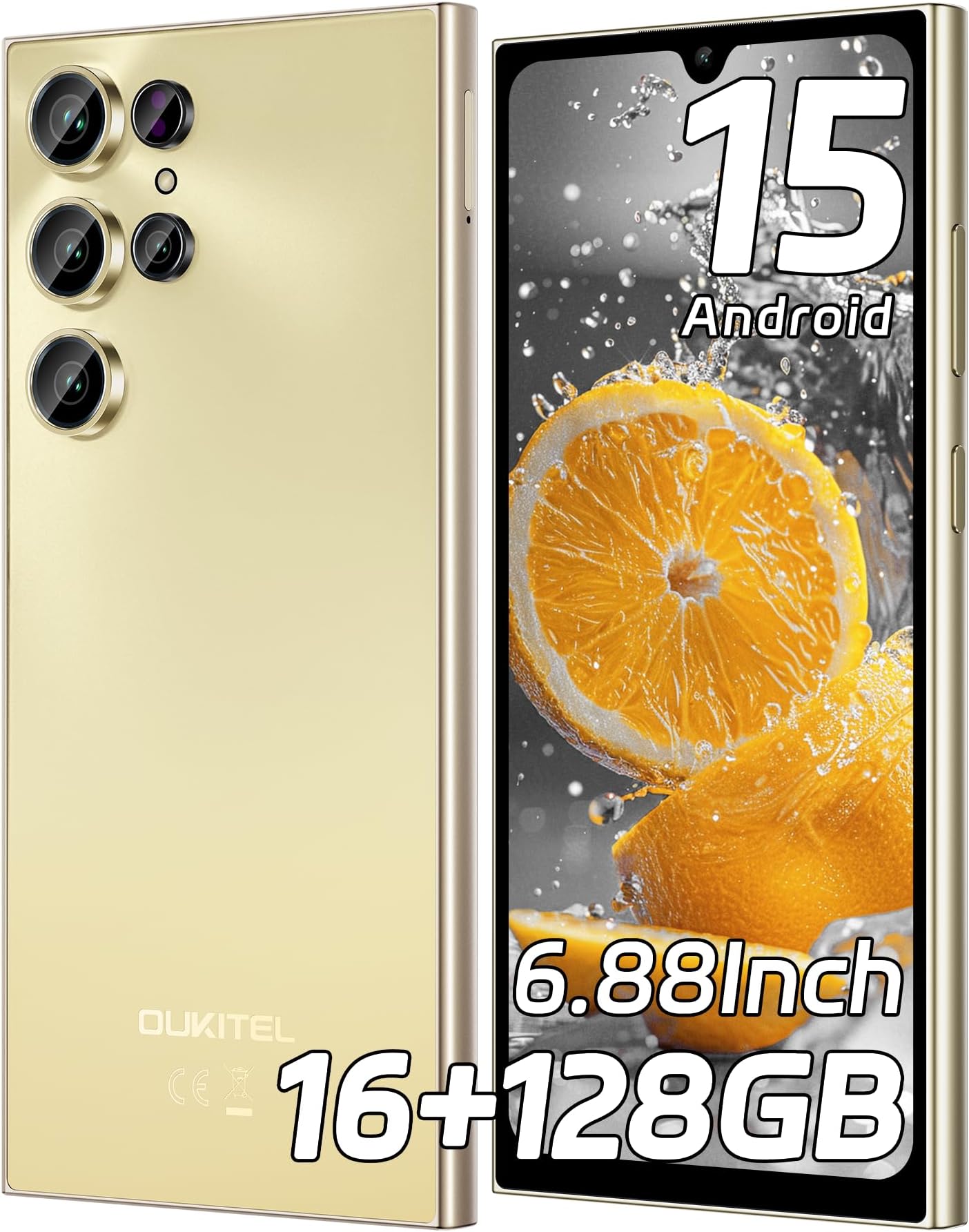 OUKITEL C61 SIM-Free & Unlocked Mobile Phones 2025- Android 15, 6.88" Display Smartphone, 16GB+128GB/1TB, 5150mAh Battery Phone, 13MP Camera, 4G Dual Sim/Fingerprint/Face Unlock/GPS/BT5.0, Gold