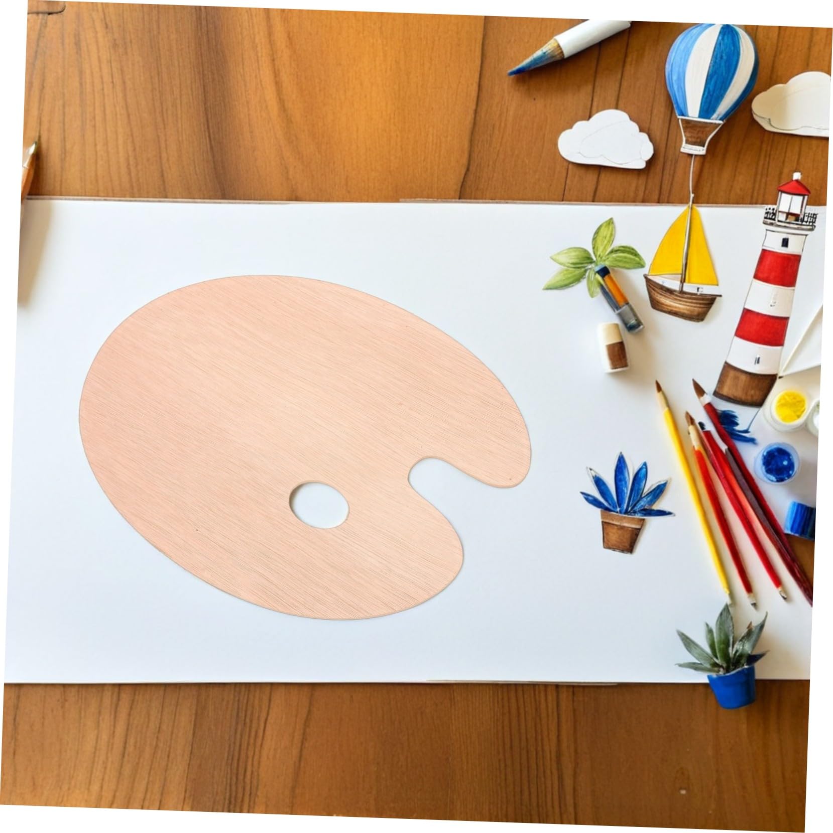 Tavolozza e Facile da Pulire con Foro per Pollice 6 Pezzi Ovale in Legno Design Artistico Impugnatura Sicura Palette per Pittura ad Acquerello e Olio per Progetti Creativi