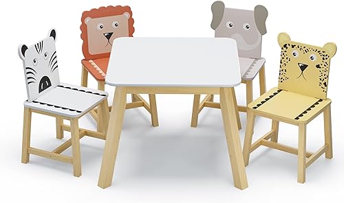 El juego de mesa de comedor y 4 sillas de madera para niños es el tamaño perfecto para que los niños coman, lean libros, coloren, hagan artes y