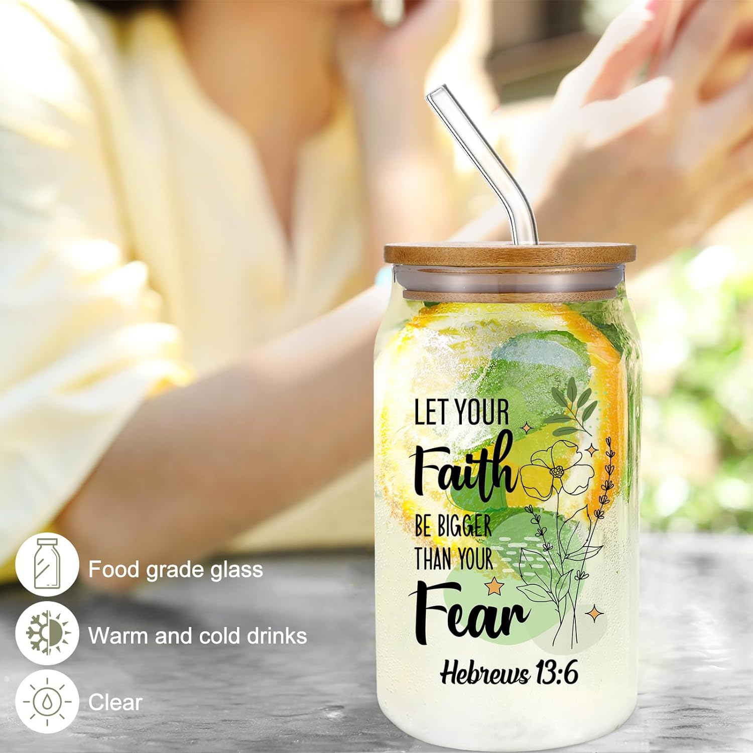 Skylety 10 Pcs Boho Christian Cups for Women 16oz Bible Verse Glass Jar Tumbler with Lid and Straw Inspirational Religious Gifts Catholic Scripture Gifts Set for Women Mother Nurse Wife Coworkers - Image 4