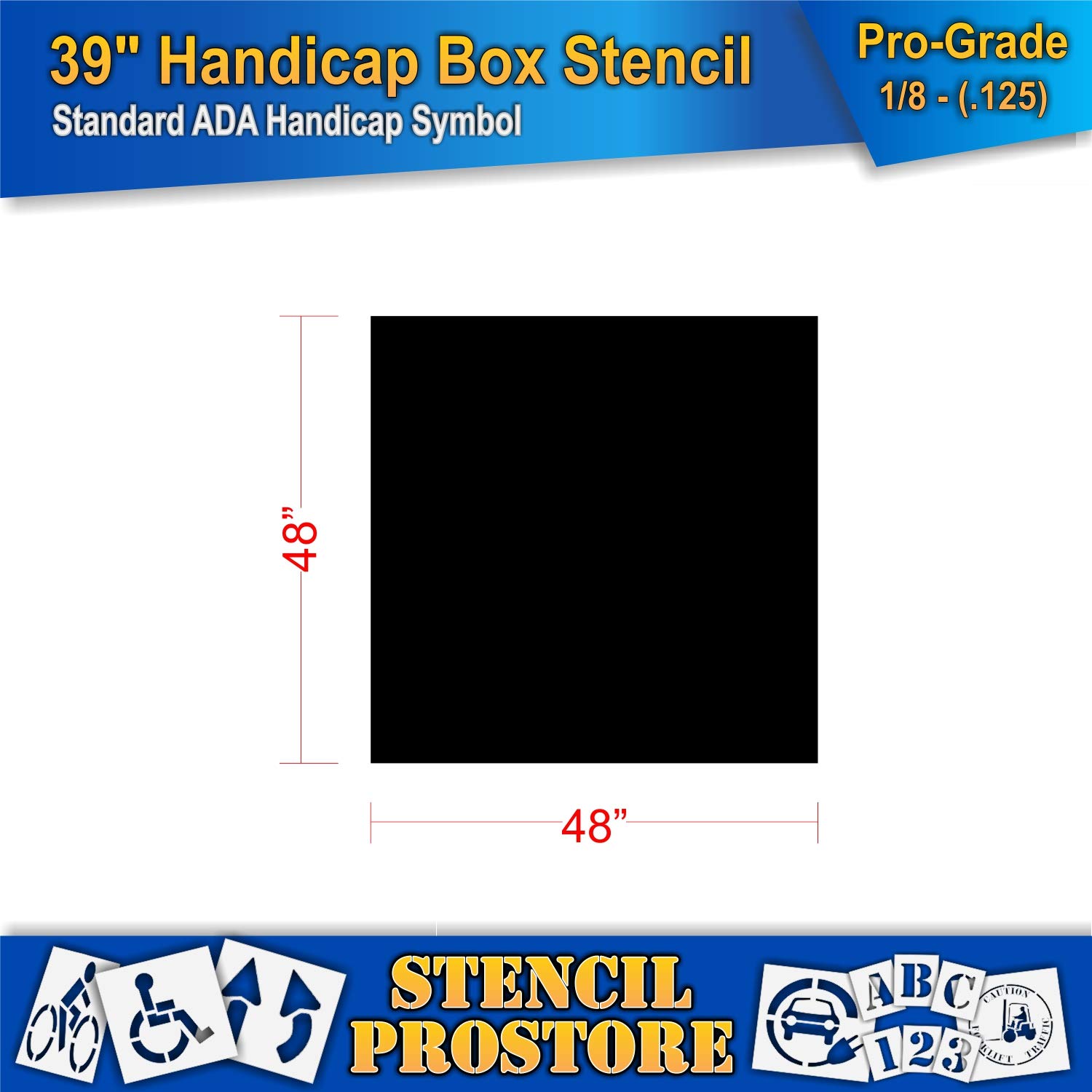 Pavement Stencils - 48 inch Box - Handicap Stencil Background Box - (fits 39" Handicap) - 48" x 48" x 1/8" (128 mil) - Pro-Grade