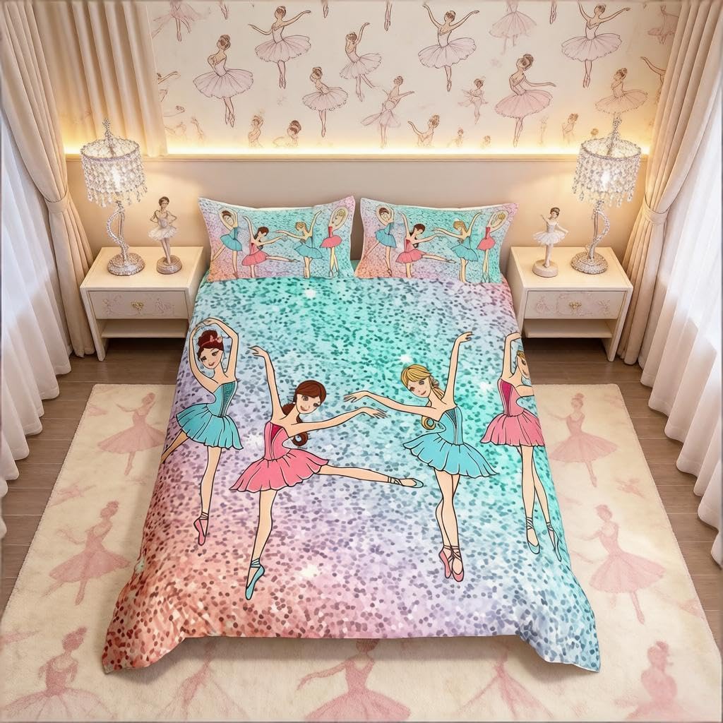 Loussiesd Ballet Duvet Cover Set Galaxy Ballet Dance Bedding Set for Kids Boys Girls Women Glitter Graceful Dancer Comforter Cover Dreamy Girly Quilt Cover 3Pcs Super King — image 1