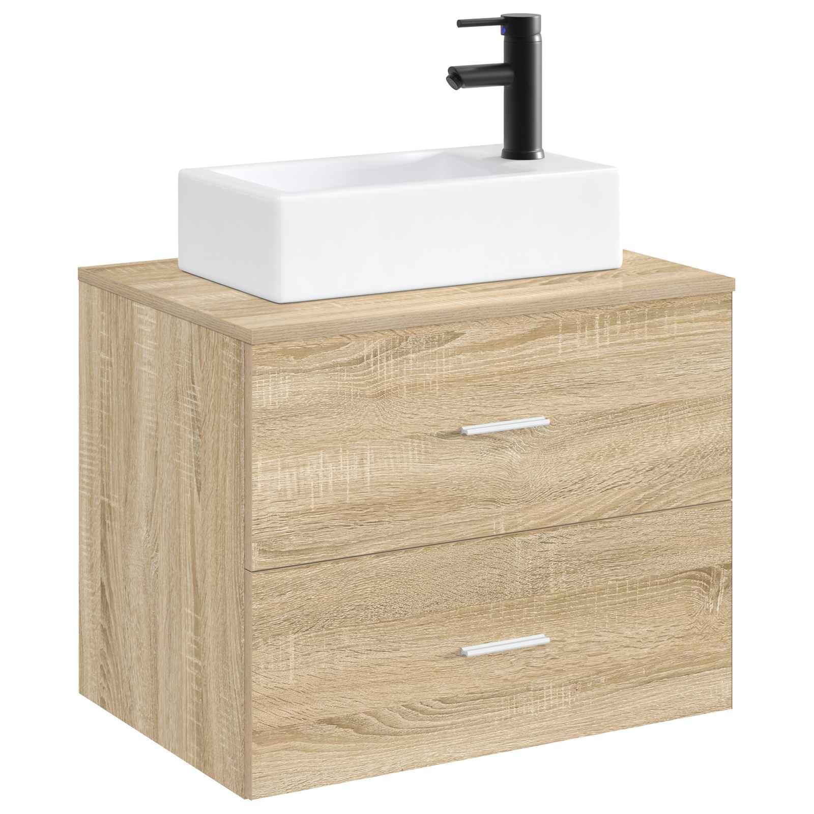 Umywalka metalowa matowa czarna 45,5 x 25,5 x 13 cm | Z kranem i odpływem, odporny na korozję, łatwe czyszczenie, do małych łazienek