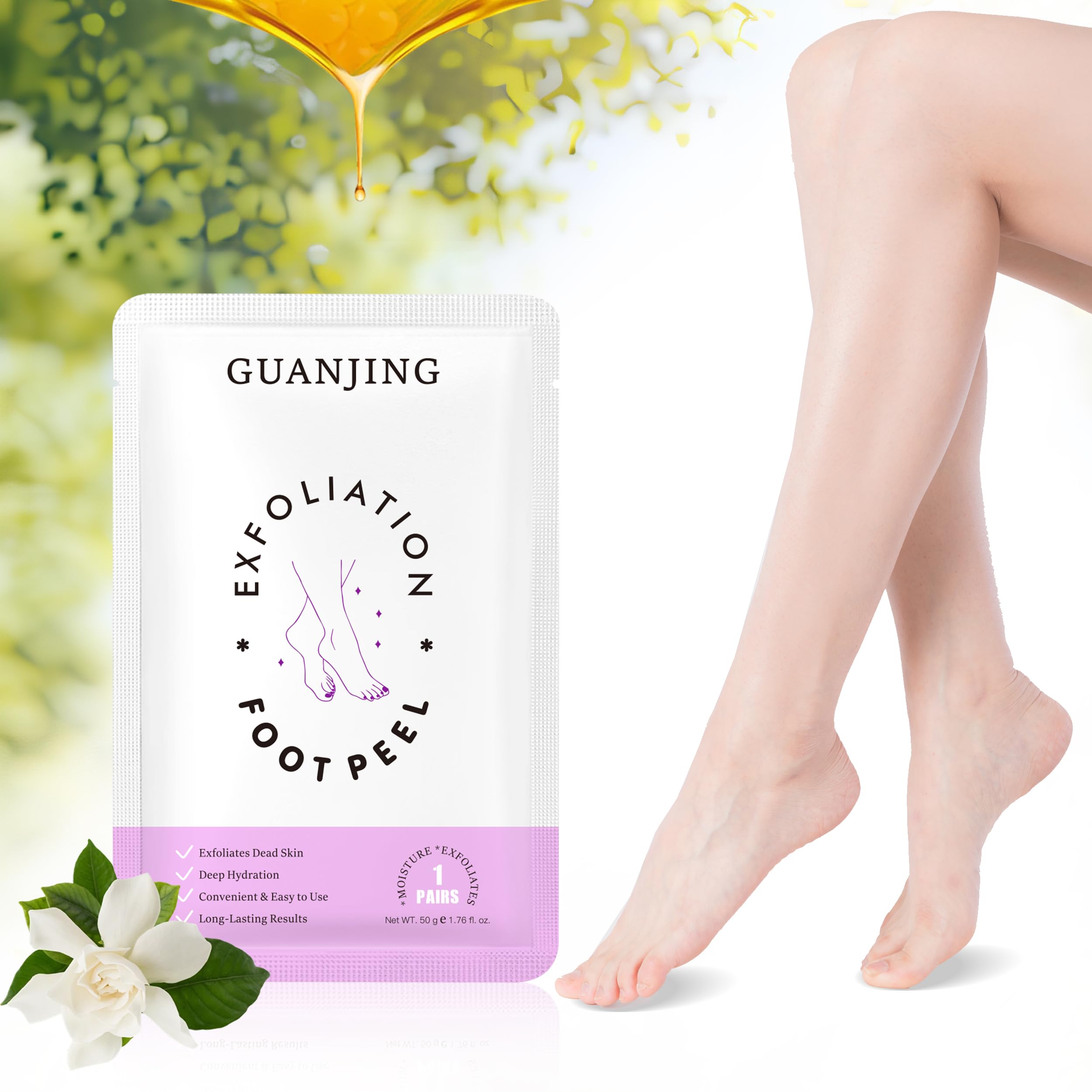 GUAN JING Foot Peeling Mask – 2 Pairs Exfoliating & Revitalizing Foot Peel Treatment with Botanical Extracts for Smooth, Renewed Skin