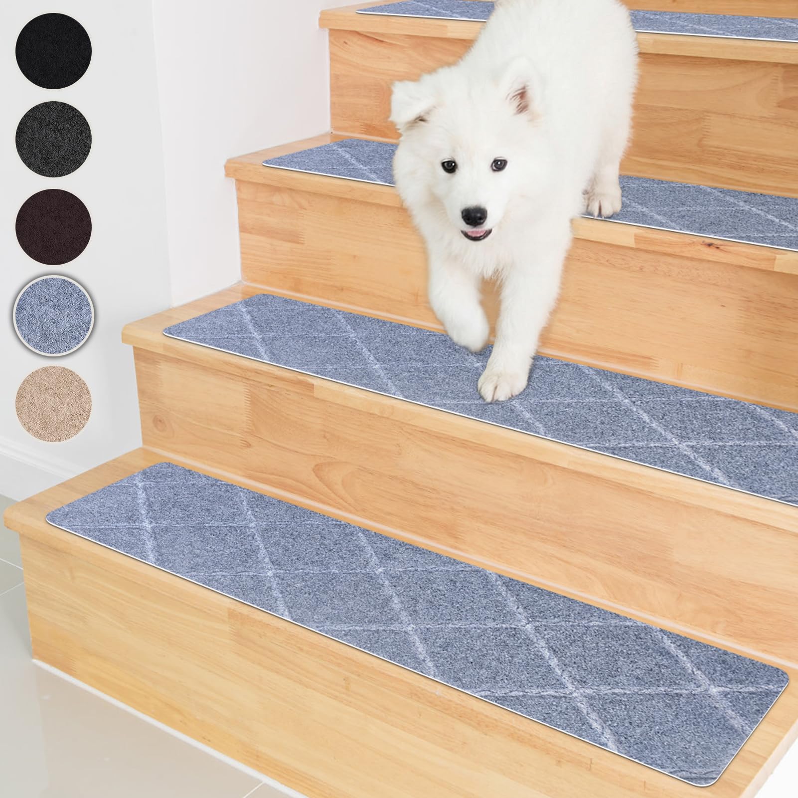 Homwiz Treppenstufen Matten, Stufenmatten Selbstklebend Innen 15 Stück, Treppenstufen Antirutsch Zuschneidbar Wiederverwendbar für Schützen Sie Haustiere, Senioren Kinder (Grau, 55cm x 19cm)