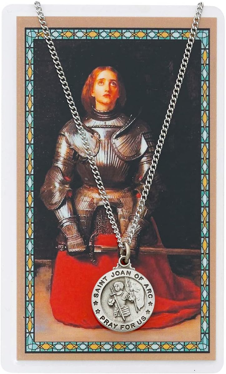 Saint Joan of Arc Pewter Medal Pendant with Prayer Card