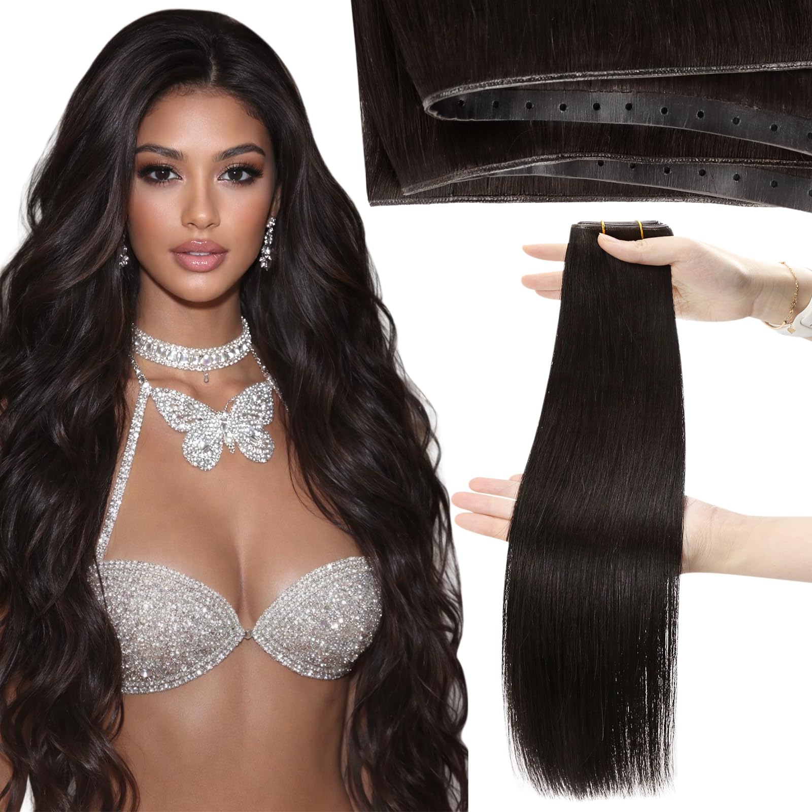 Moresoo Butterfly Weft Hair Extensions Remy Human Hair Ash Blonde Highlight Bleached Blonde 18 Inch OVO Weft Hair Extensions Human Hair Ash Blonde Highlight 100g/pack #18/613 — view 35
