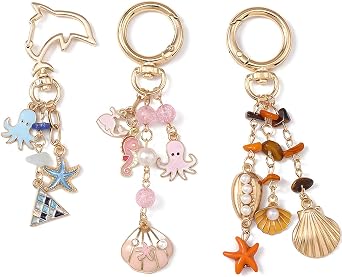 3 Pack Blue Ocean Keychain Bag Charms Seahorse, Octopus, Starfish Gift for Womens Purse Backpacks and Car Keys