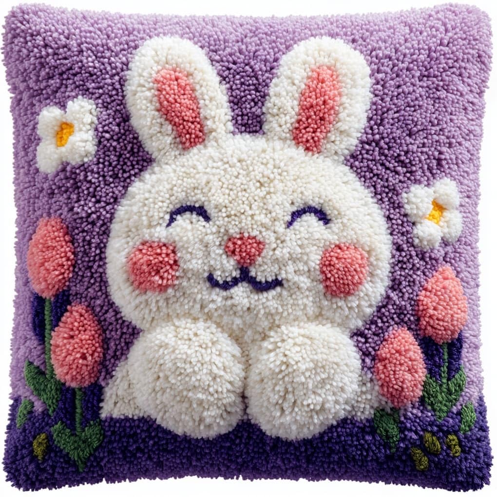 AxiangziK Latch Hook Pillow Kit,Rabbit 43X43Cm DIY Cushion Cover
