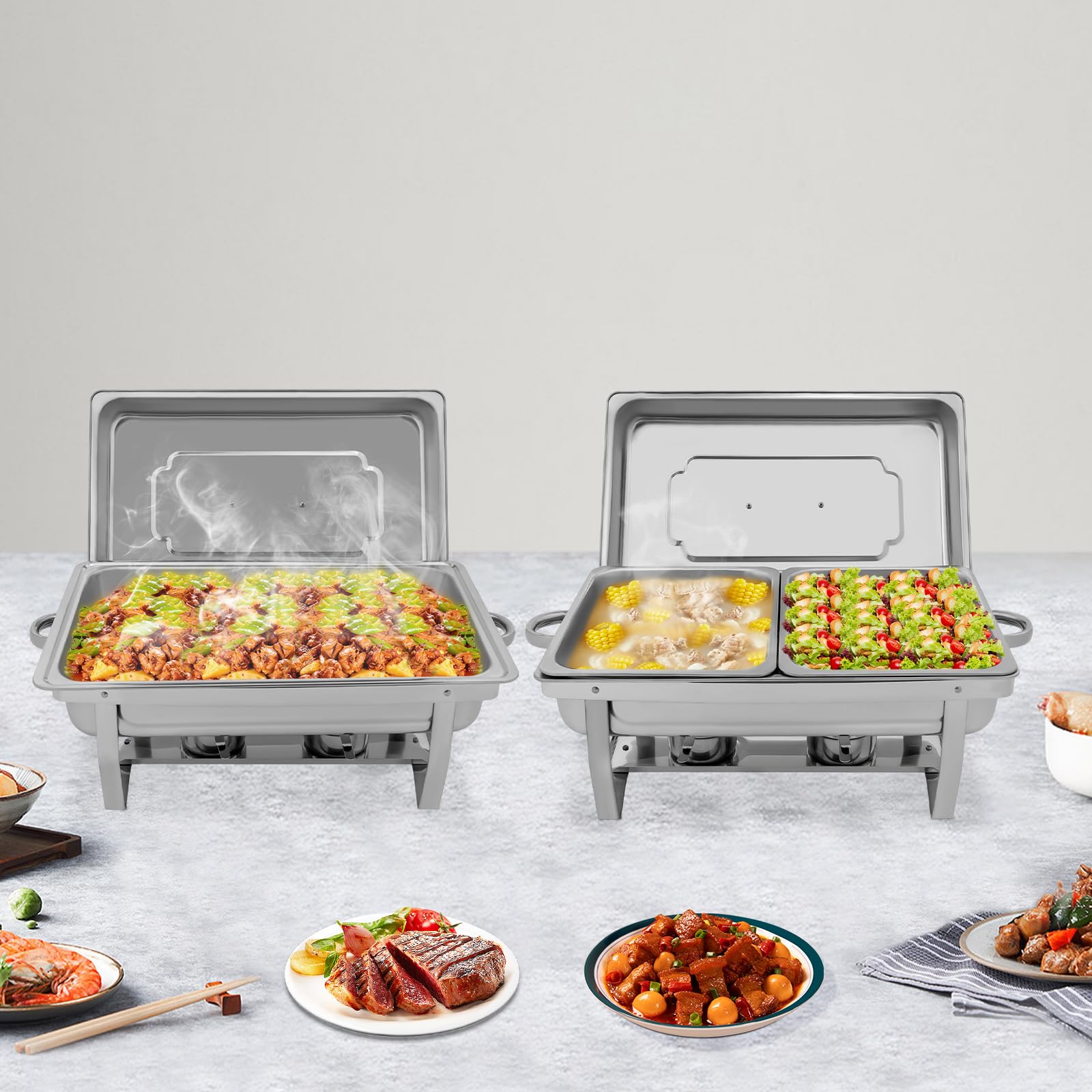 Chafing Dish, set di 2 scaldavivande Chafing Dish Buffet, in acciaio inox, per catering buffet e feste