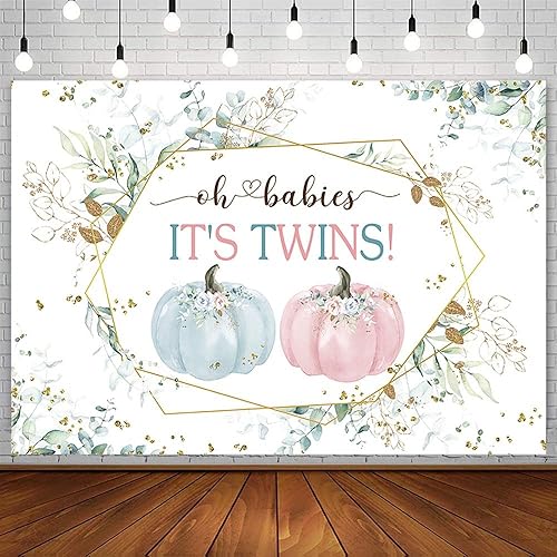 AIBIIN Telón de fondo de otoño de 7 x 5 pies con diseño de calabaza, gemelos, baby shower, otoño, Oh Babies It's Twins, decoración de fiesta de