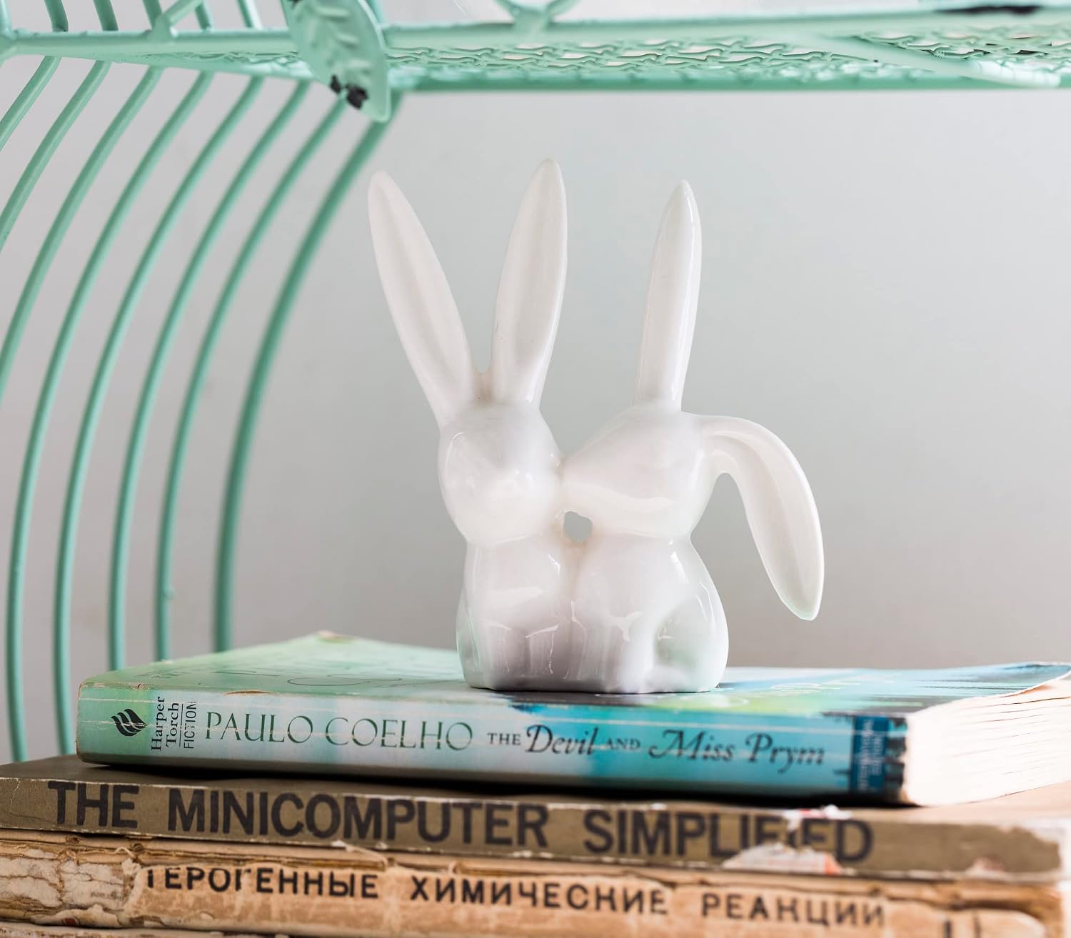Creative Co-Op DA2618 White Ceramic Bunny Ring Holder, 3" L x 4" H