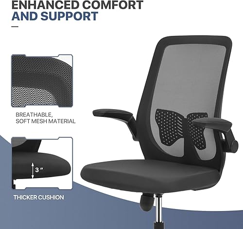 Miniatura 8 de MoNiBloom Silla de oficina, silla de trabajo, silla ergonómica de escritorio, soporte lumbar, silla de malla transpirable con brazos abatibles,