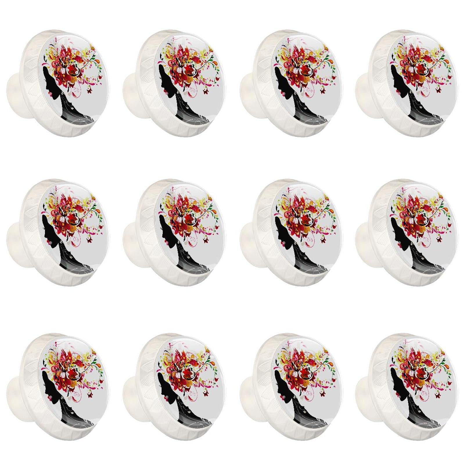 12 Pezzi Bianco Rotondo Cabinet Pomelli Femminile Signora Rosso Fiore Capelli Stile