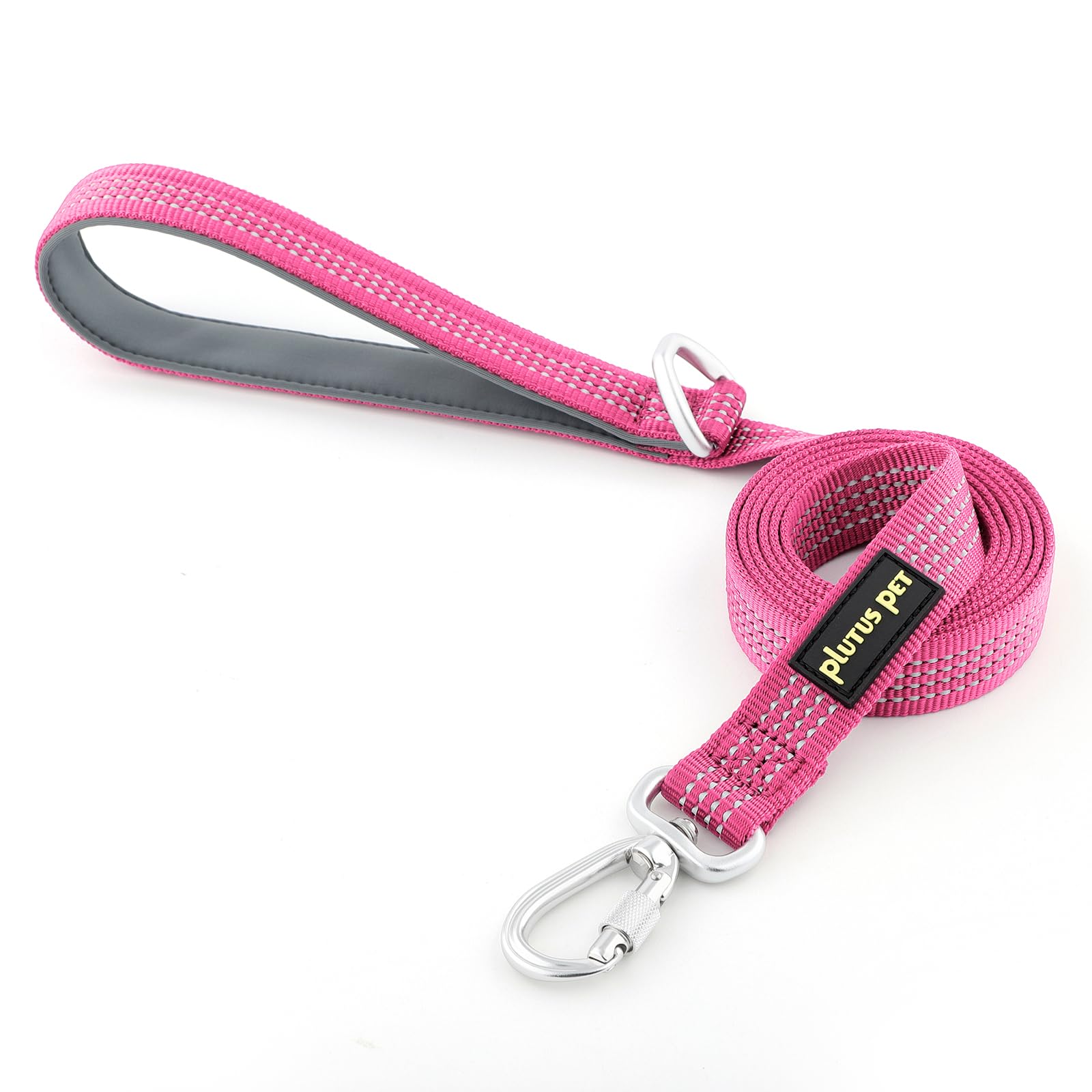 Plutus Pet Heavy Duty Dog Lead with Lockable Aluminum Carabiner, 4/6 Feet Long, Double-Sided Reflective Nylon, Padded Handle