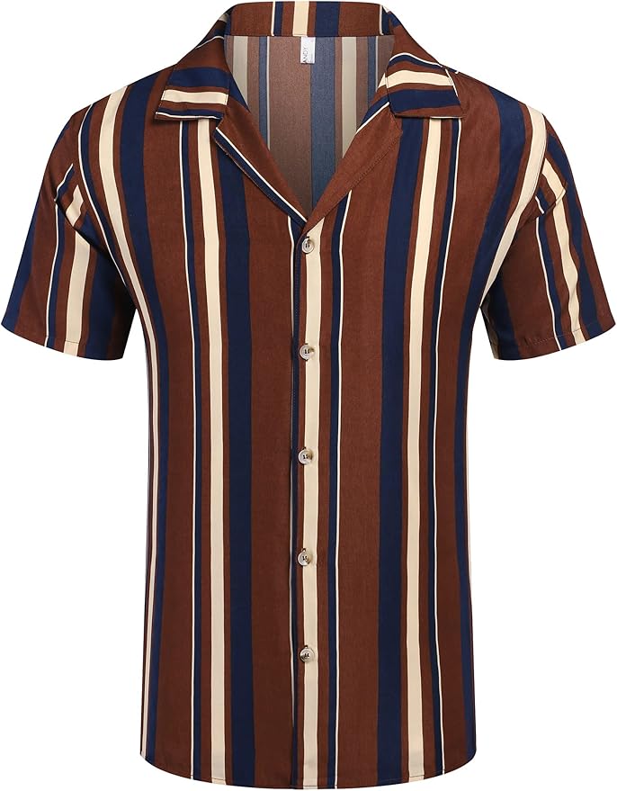 Amazon.com: COOFANDY Mens Hawaiian Shirts Short Sleeve Striped 