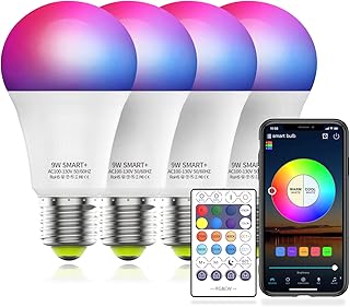 Konodar Alexa Smart LED Bulbs with Remote, RGBCW Bluetooth & WiFi Light Bulbs A19 9W 800Lumens Ultra-Bright Color Changing Light Bulb Compatible with Alexa Echo, Google Home, Siri, 4Pack