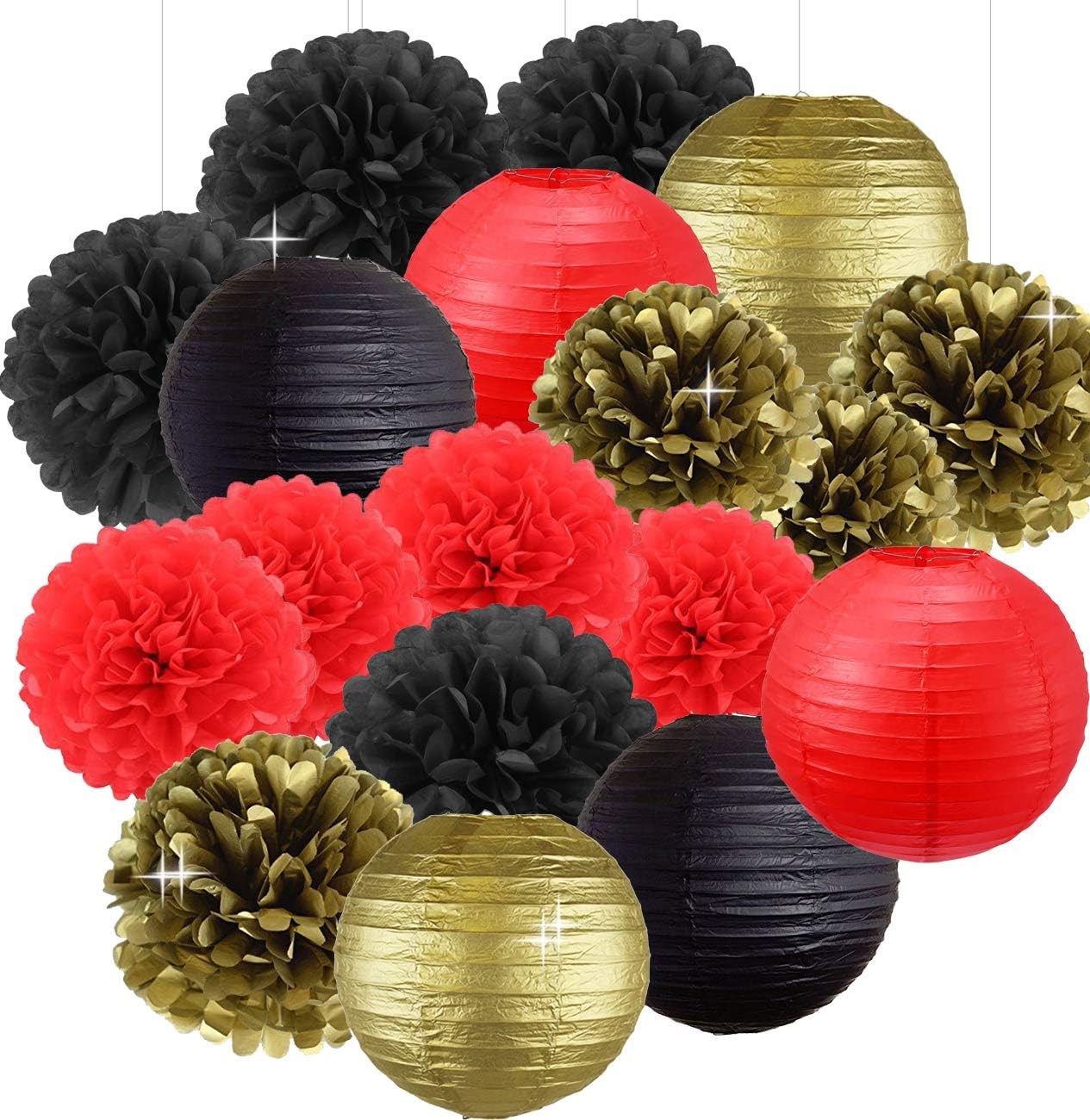 Graduation Party Decorations Black Red Gold Tissue Paper Pom Pom Paper Flower Paper Lantern Tissue Ball Decorations for Baby Shower Nursery Decor Ladybug Decorations Birthday Party : Home & Kitchen