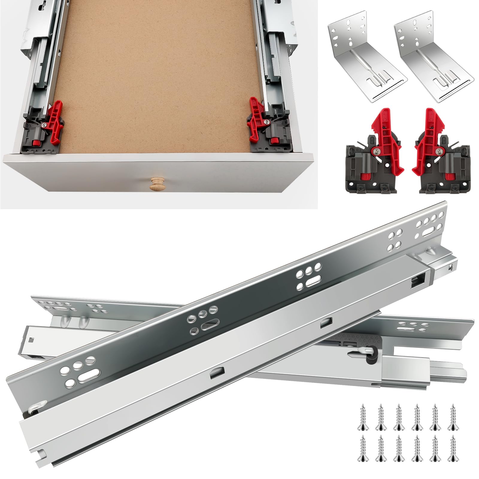 4Pair 8PCS Undermout Drawer Slides 12 15 18 21 Inch Bottom Mount Soft Close Drawer Slides Full Extension Concealed Drawer Rails/Mounting Screws,