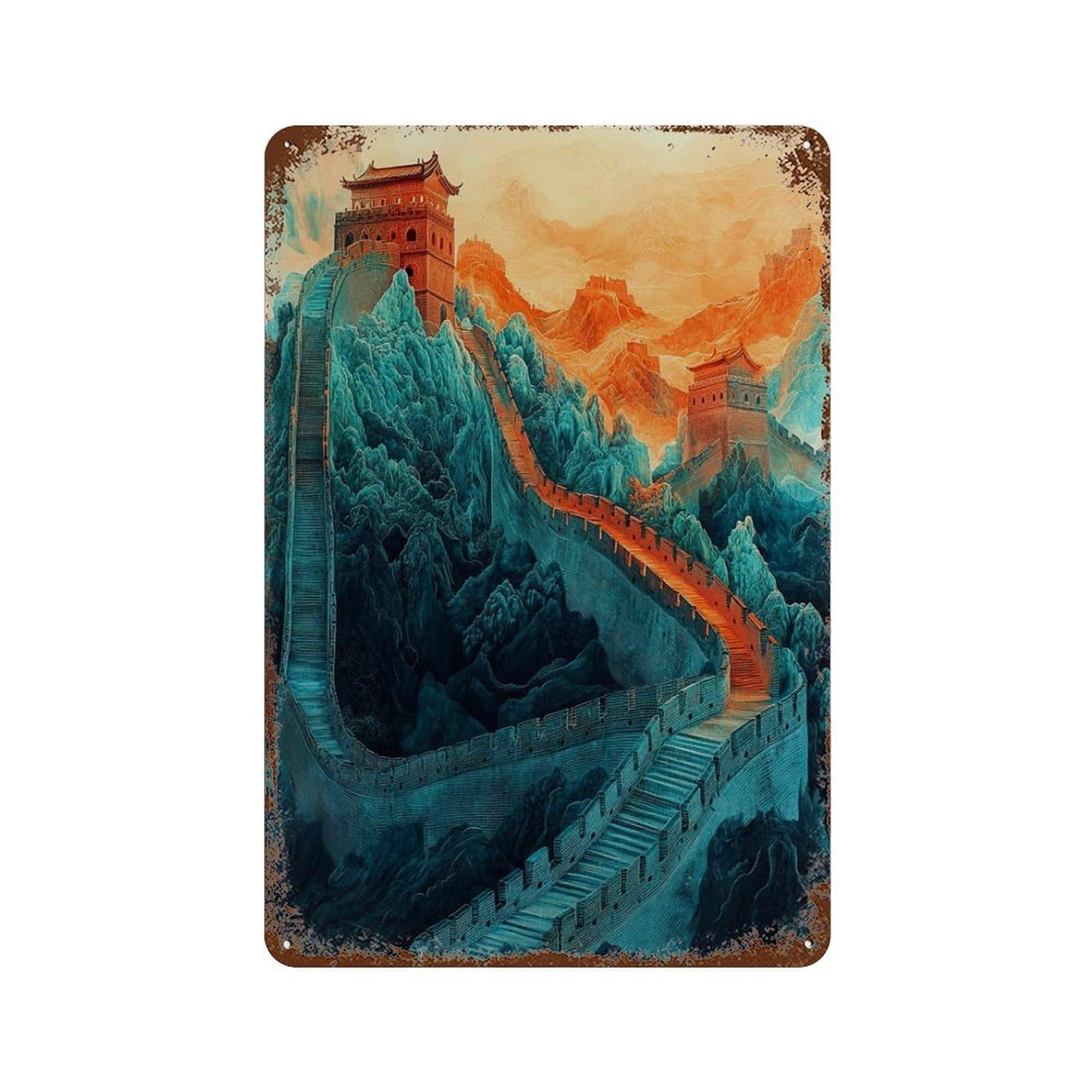xiaoxiaoshen Great Of China Chinese Mountain Landscape Asian Historic Wall Decor Art Metal Tin Poster Modern Home Decor Art Home Bar Shop Decorations Vintage Sign 30x20cm
