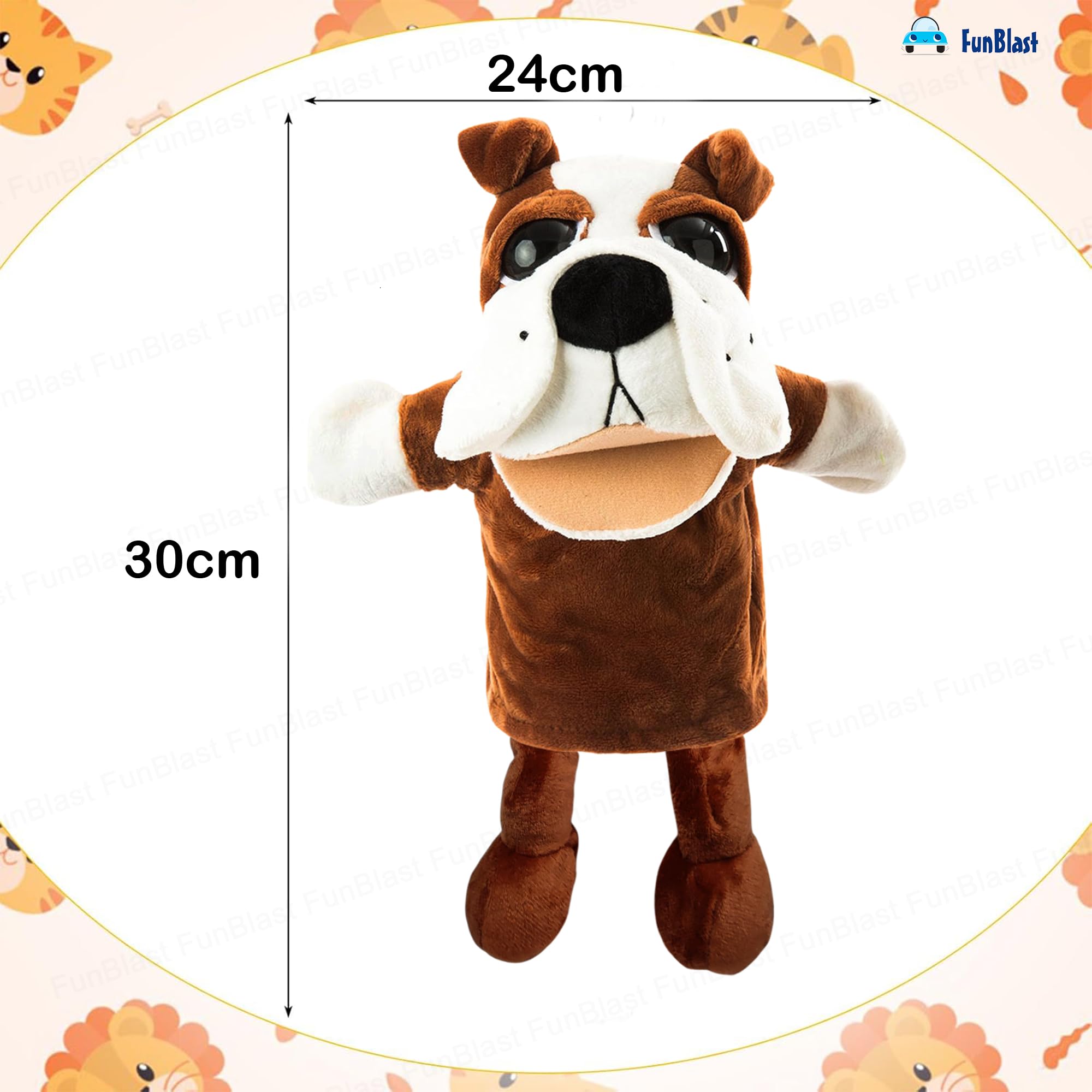 FunBlast Hand Puppets for Kids - Cute Animal Soft & Interactive Plush Puppets for Storytelling, Role Play & Learning Toys, Perfect for Toddlers & Children (Bull Dog) 1