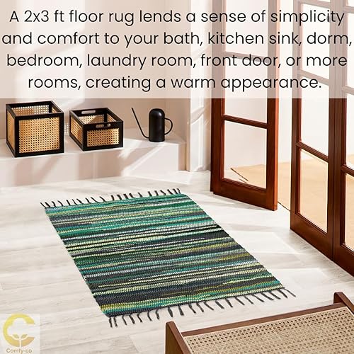 Miniatura 4 de Alfombra Chindi de algodón con flecos, alfombra de área hecha a mano, alfombra reversible para dormitorio, sala de estar, cocina, dormitorio,