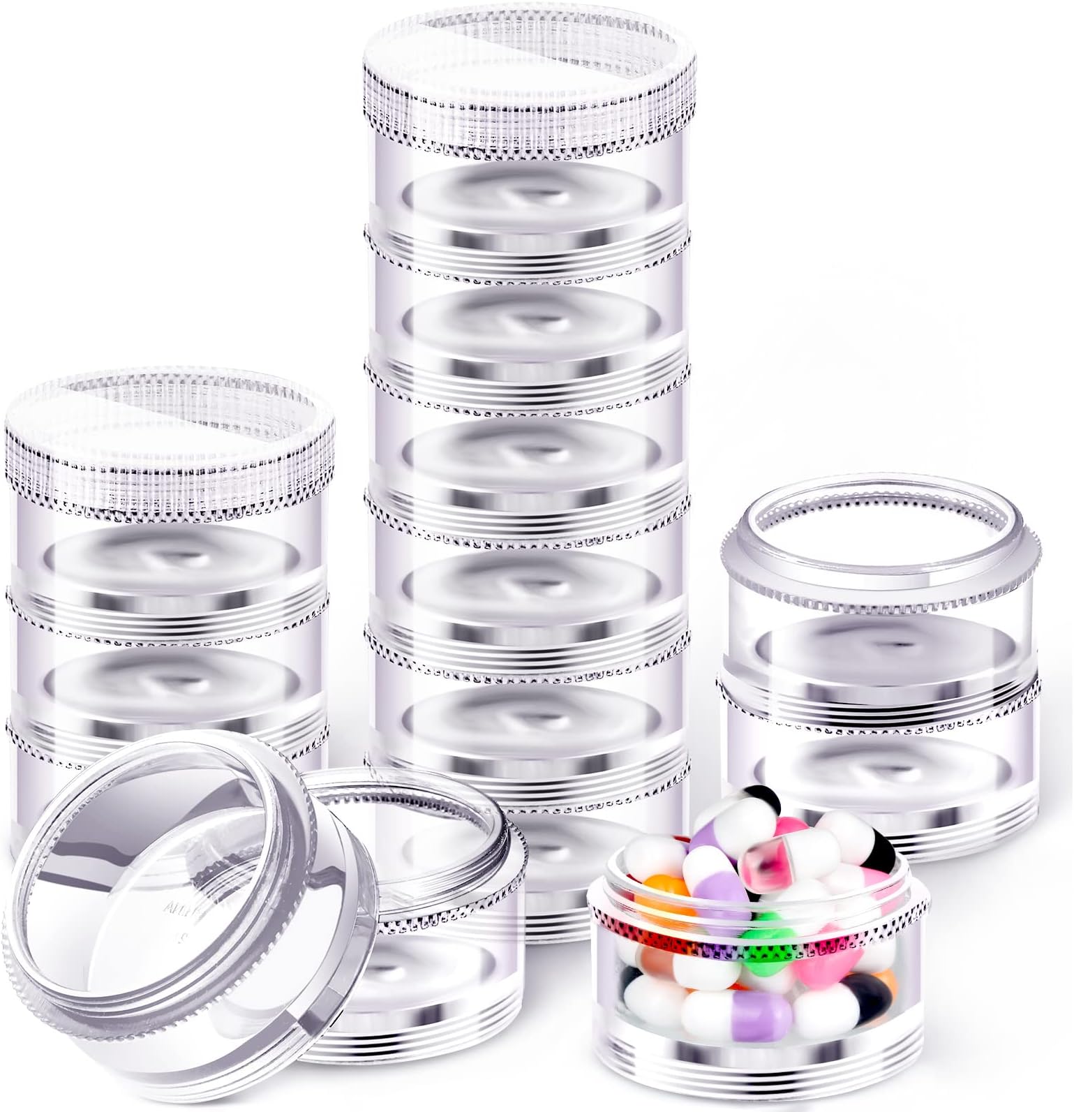 Sieral7 Day Stackable Pill Organizer Case Vitamin Holder Organizer Clear 7 Day Weekly Travel Container with Lids for Medications, Vitamins and Supplements (2 Pieces)