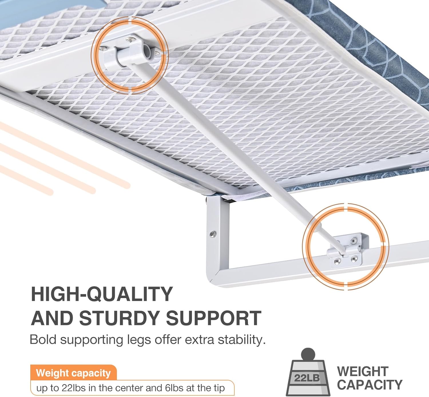 KINGBOARD Wall Mounted Ironing Board with Iron Holder, Compact Ironing Board for Small Spaces, Foldable Iron Stand Heat Resistant Cover, 36" X 12" Deep Blue