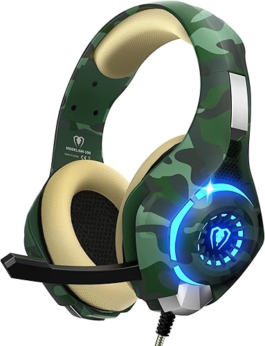 Tatybo Auriculares para juegos para PS4 PS5 Xbox One, auriculares PS4 con sonido envolvente 3D y micrófono de aislamiento de ruido Camo,Negro