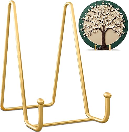 Miniatura 8 de Soportes de placa para exhibición, paquete de 4 unidades, metal negro, soporte para libros y soporte para libros para mesa, estantes, soporte de