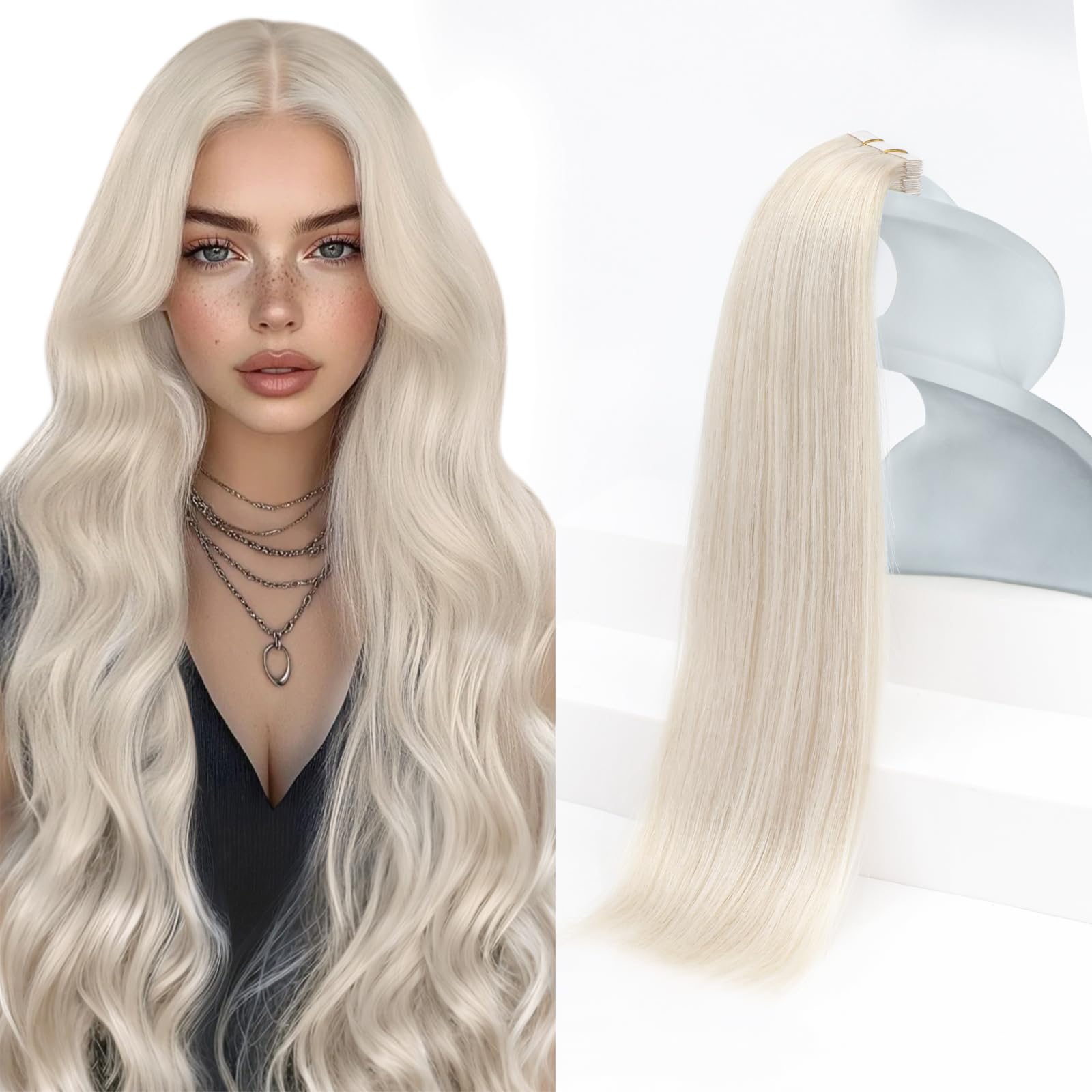 Sunny Hair Blonde Tape in Hair Extensions Human Hair, 24 inch Tape in Extensions Remy Tape ins Human Hair Extensions for Women 50g 20Pcs