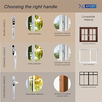 XFORT Locking Cockspur Window Handle Installation Kit in Polished Chrome, Left Hand UPVC Window Handle Replacement, Lockable Window Lever