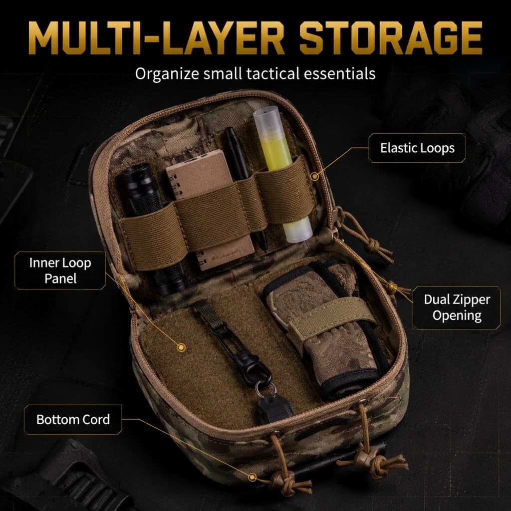 Pochette Utilitaire Tactique Molle, Support de Ceinture, Sac de Rangement EDC en Nylon 500D