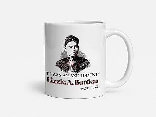 Miniatura 2 de Soul'n'Passions Lizzie A. Borden - Taza de cerámica con texto en inglés "Axe Me Anything Lizzie Andrew Borde", 15 onzas, blancorojo