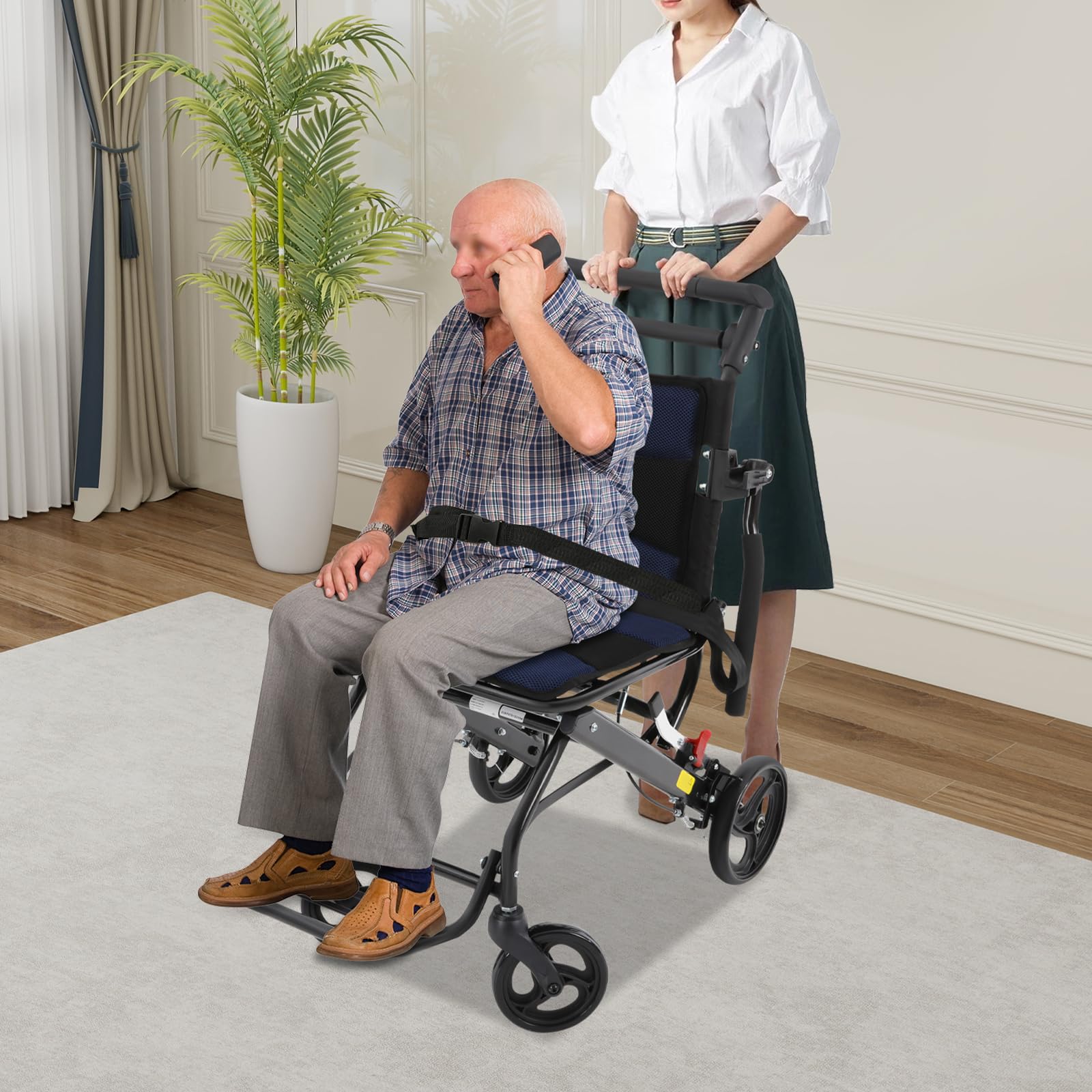 Silla de ruedas plegable ligera para adultos y personas mayores, 100 kg, peso ligero, solo 9,5 kg, plegable con una sola mano, con bolsa de almacenamiento, 48 x 27 x 76 cm, plegada, color negro
