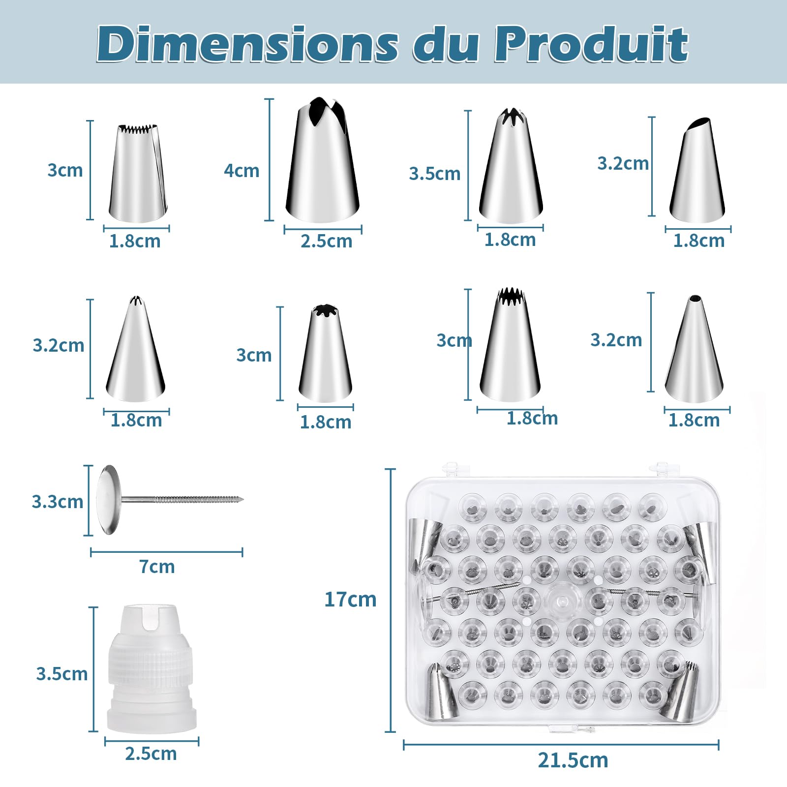 Set di 12 sac à poche – beccucci in acciaio inox, 8 pezzi, 35 cm, riutilizzabili e lavabili in lavastoviglie, con adattatore e spazzola per la
