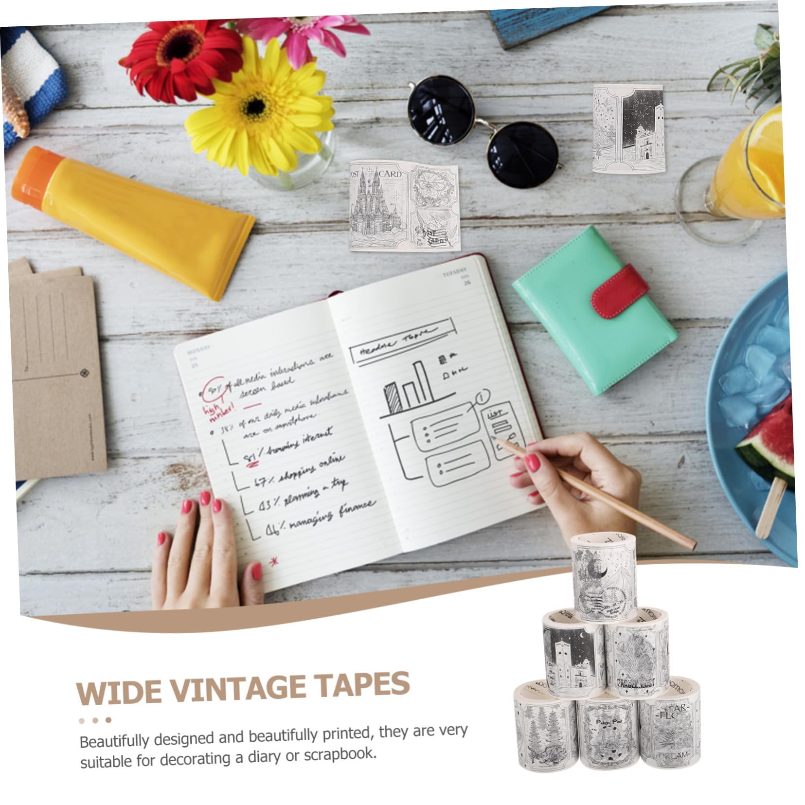 NUOBESTY 18rollen Kreative Washi-tape Handgefertigte Masking Tapes Stilvollem Design Für Scrapbooking Journaling Und Bastelprojekte Vielseitige Hand Account Zubehörteile