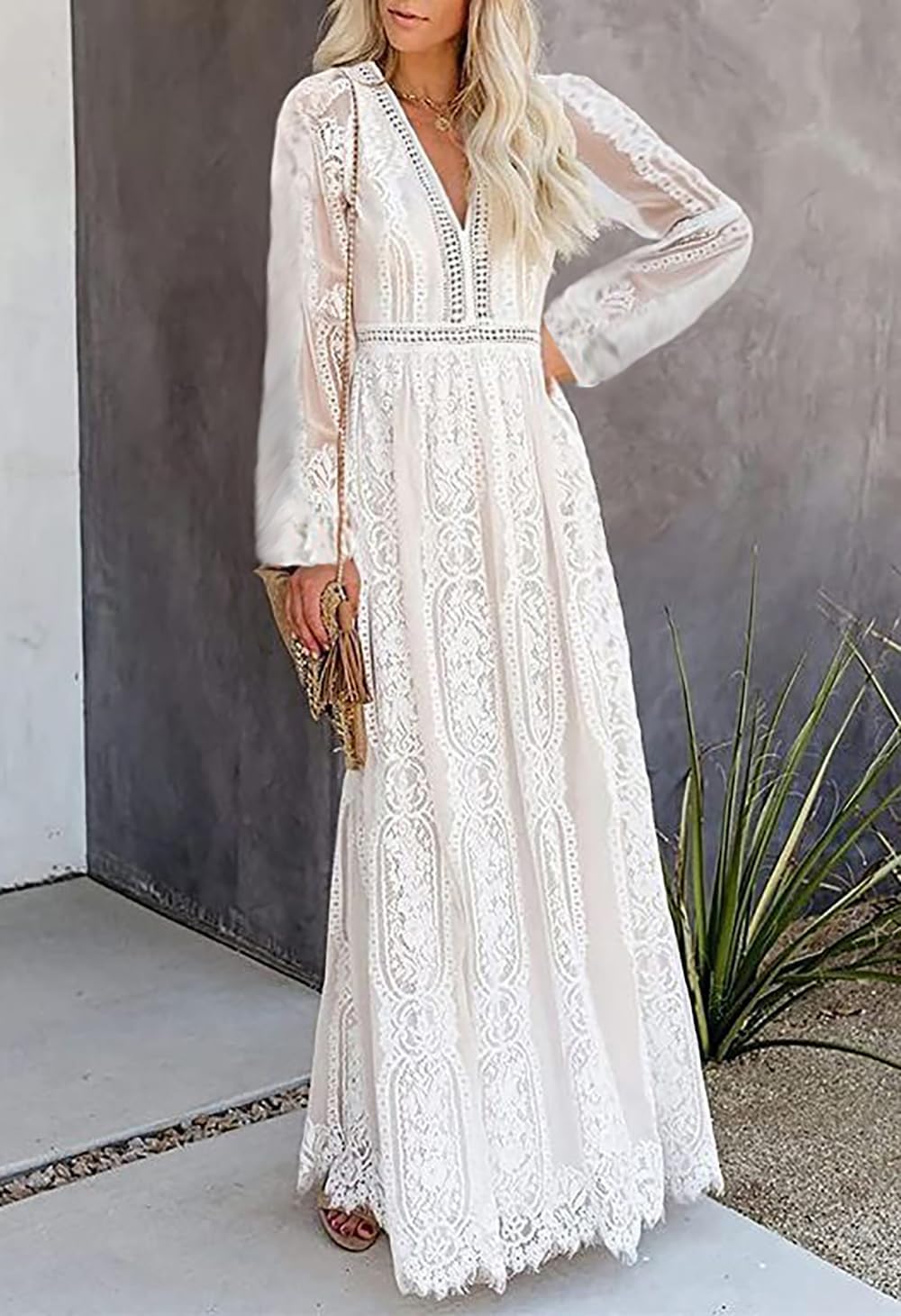 Cercis Womens Off The Shoulder Floral Lace Maxi Wedding Dress Boho Flowy Wedding Guest Formal Long Dresses - Image 4