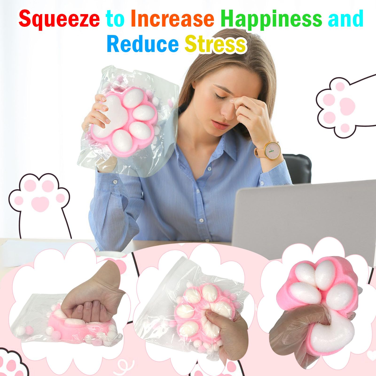 Squishy Kocie łapy, 1 Pcs Gniotka Zabawka do ściskania łapy Dużego Kota, Zabawka do ściskania Antystresowa, Fufu Squishie dla Dorosłych (Różowy XL)