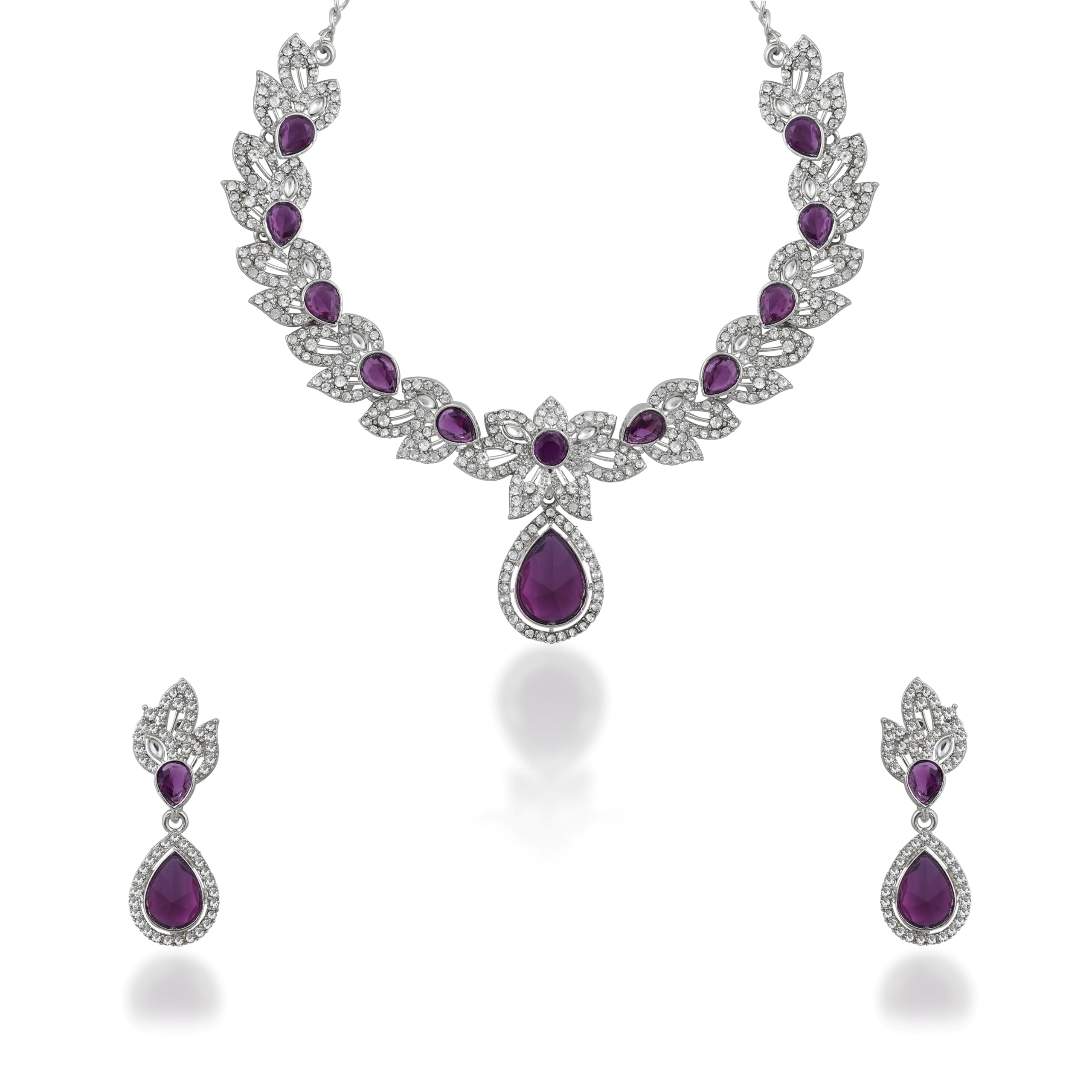 Rhinestone Link Necklace and Earrings Set, Teardrop Pendant, Fashion Jewellery for Women-image-12