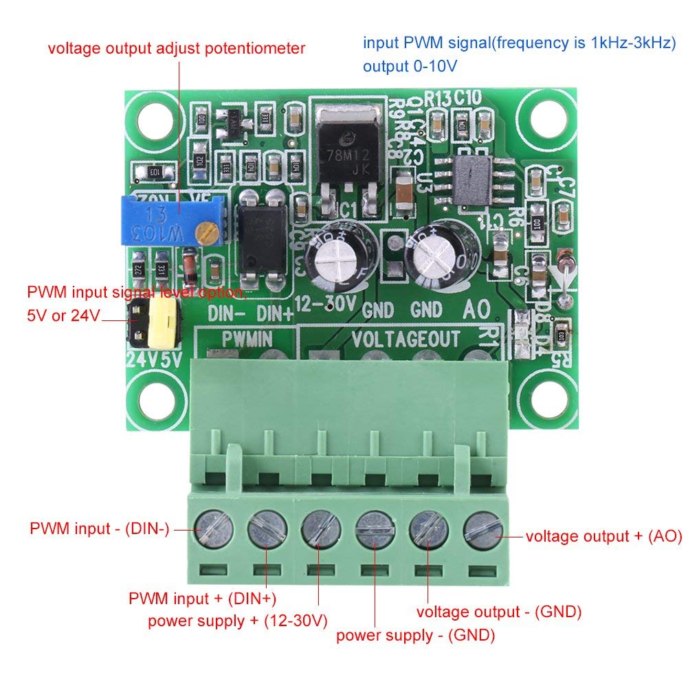 Convertitore Digitale Analogico Modulo PWM 1-10Hz 1-3kHz Scheda Conversione Tensione Segnale, Controllo Velocità Motore e Regolazione Luminosità, per Automazione Industriale Domotica