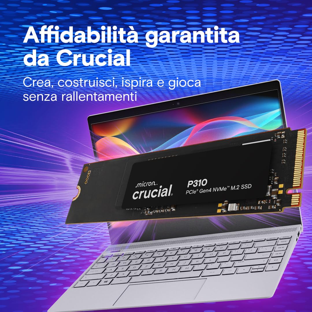 Crucial P310 SSD 4TB PCIe Gen4 NVMe M.2 2280, fino a 7.100 MB/s