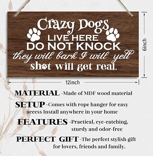 Miniatura 2 de Letrero decorativo de madera con texto en inglés "Funny Please Do Not Ring", con texto en inglés "Crazy Dogs Live Here Do Not Knock", placa de