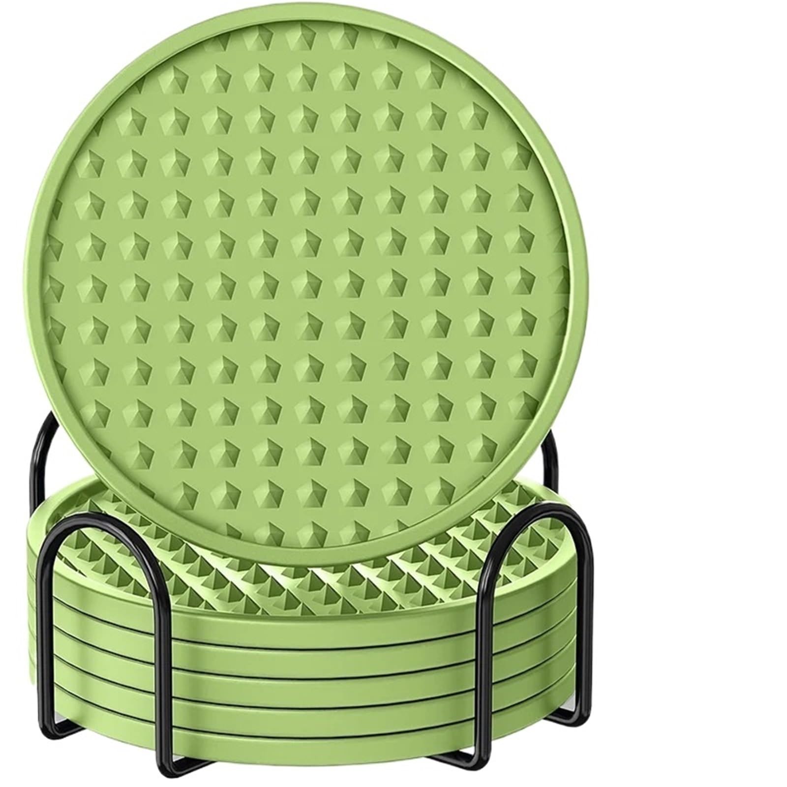 4Sets Coasters For Drinks Coaster With Holder Silicone Cup Mat Tabletop Protection Non-Slip For Home(Green)