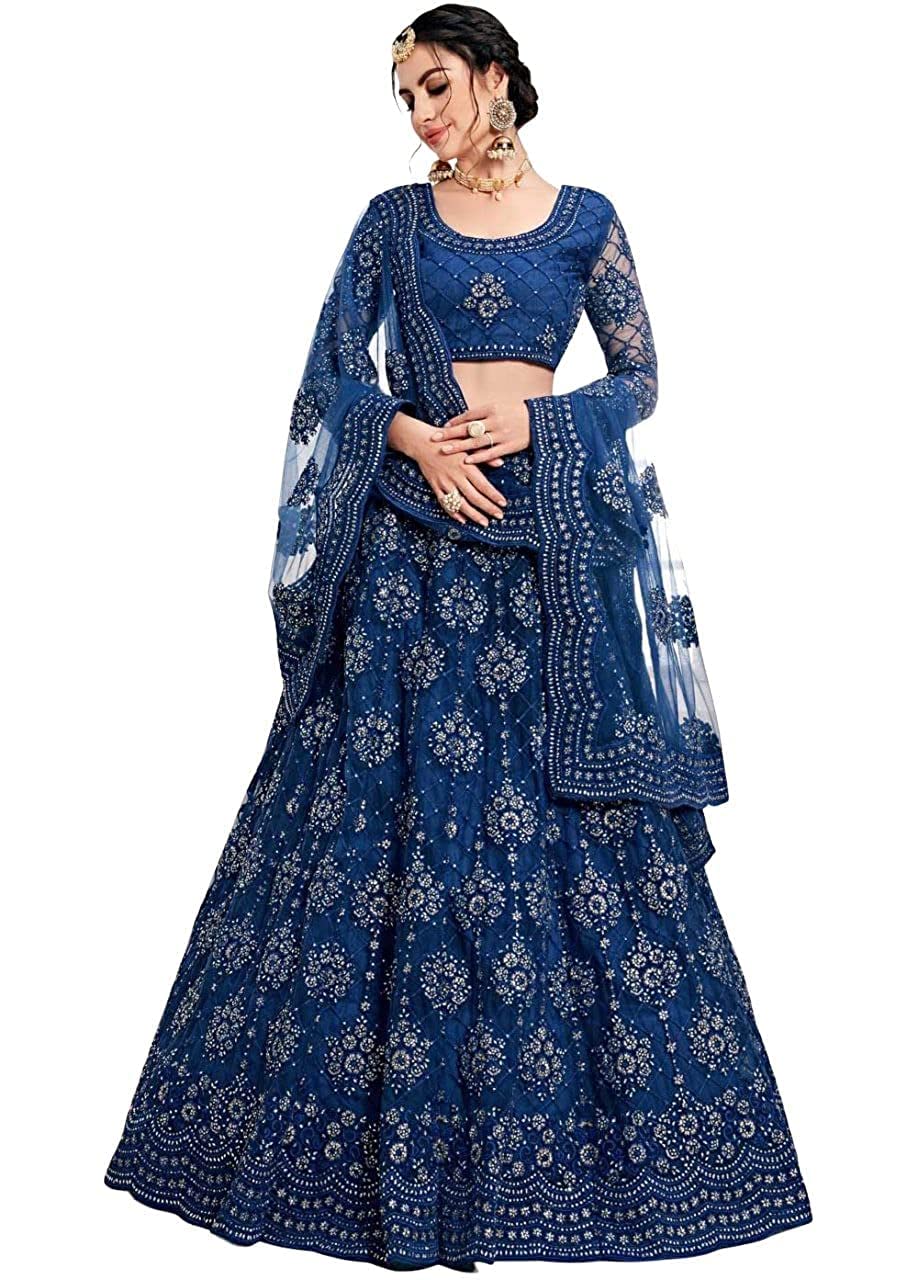 Bhurakhiya Women's Net Embroidered Semi-Stitched Lehenga Choli And Dupatta Set (Free Size)