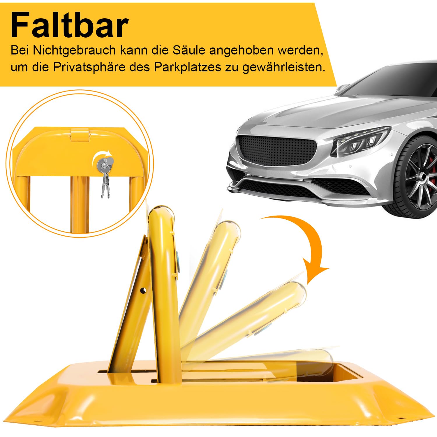 Sonnewelt Blocco Parcheggio Pieghevole con 3 Chiavi, Dissuasore Parcheggio in Acciaio, Barriera Posto Auto fino a 5000 kg, 55,5 x 46 x 32 cm, per Garage Vialetto